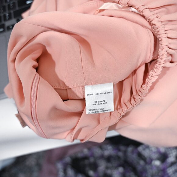 Shona Joy Size 2 Blush High Neck Gathered Faux Wrap Satin Maxi Dress - Picture 10 of 11